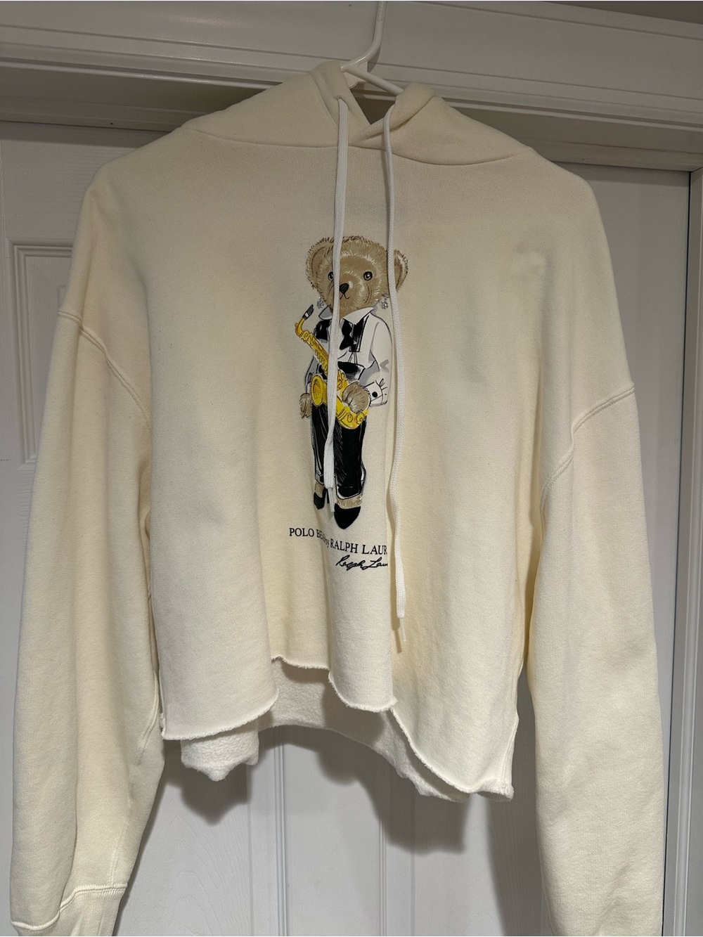 Polo by Ralph Lauren Cream Bear Graphic Cropped Hoodie